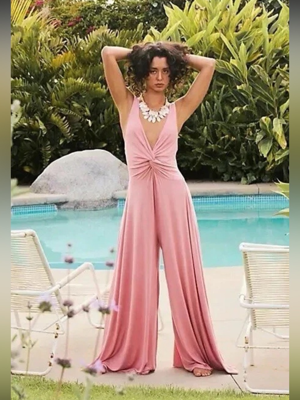 Nwt‎ free people beach Dusty harlow Rose Sleeveless jumpsuit with Twist Front